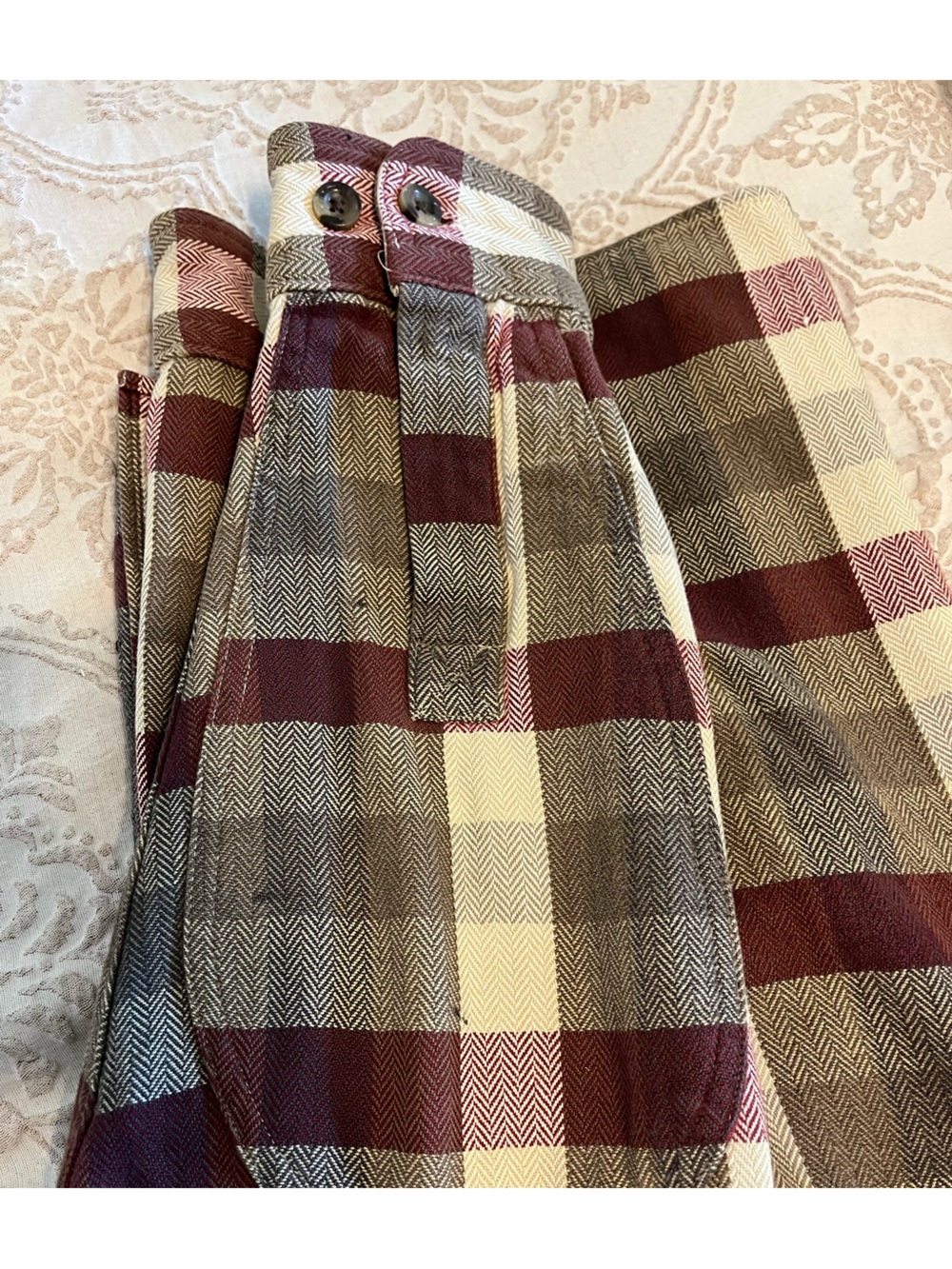Woolrich Mens M Herringbone Plaid Flannel Shirt Burgundy Gray Heritage Outdoor - Picture 5 of 11